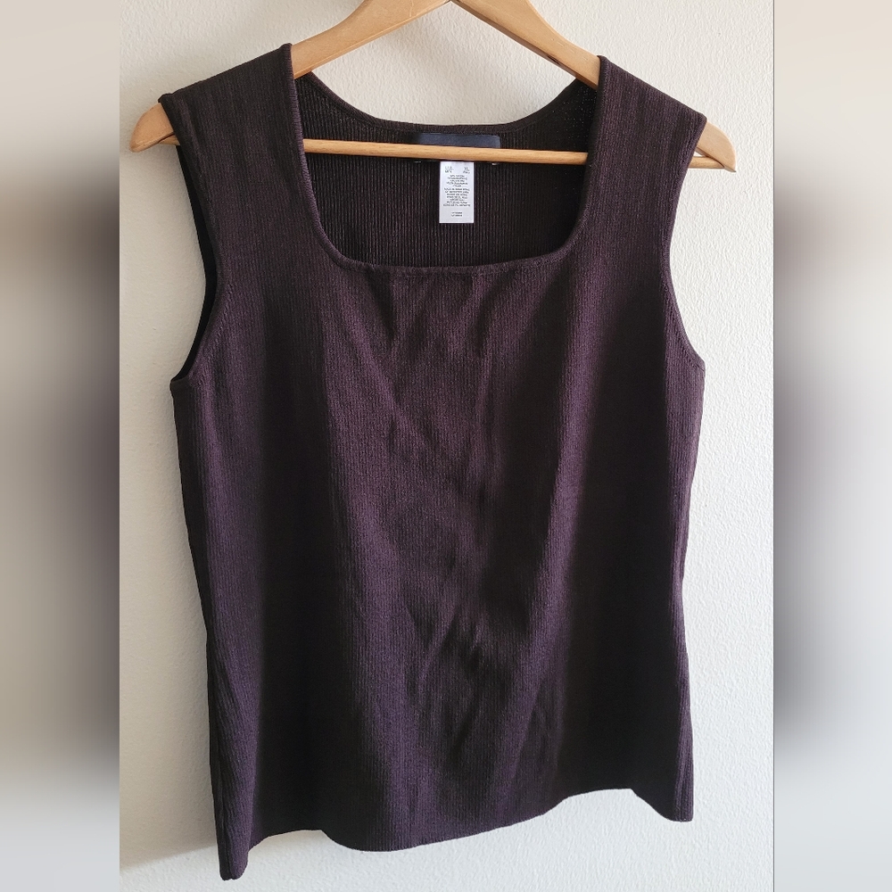 Jones New York Square Neck Stretchy Knit Tank Top, Women's XL, Chocolate Brown.